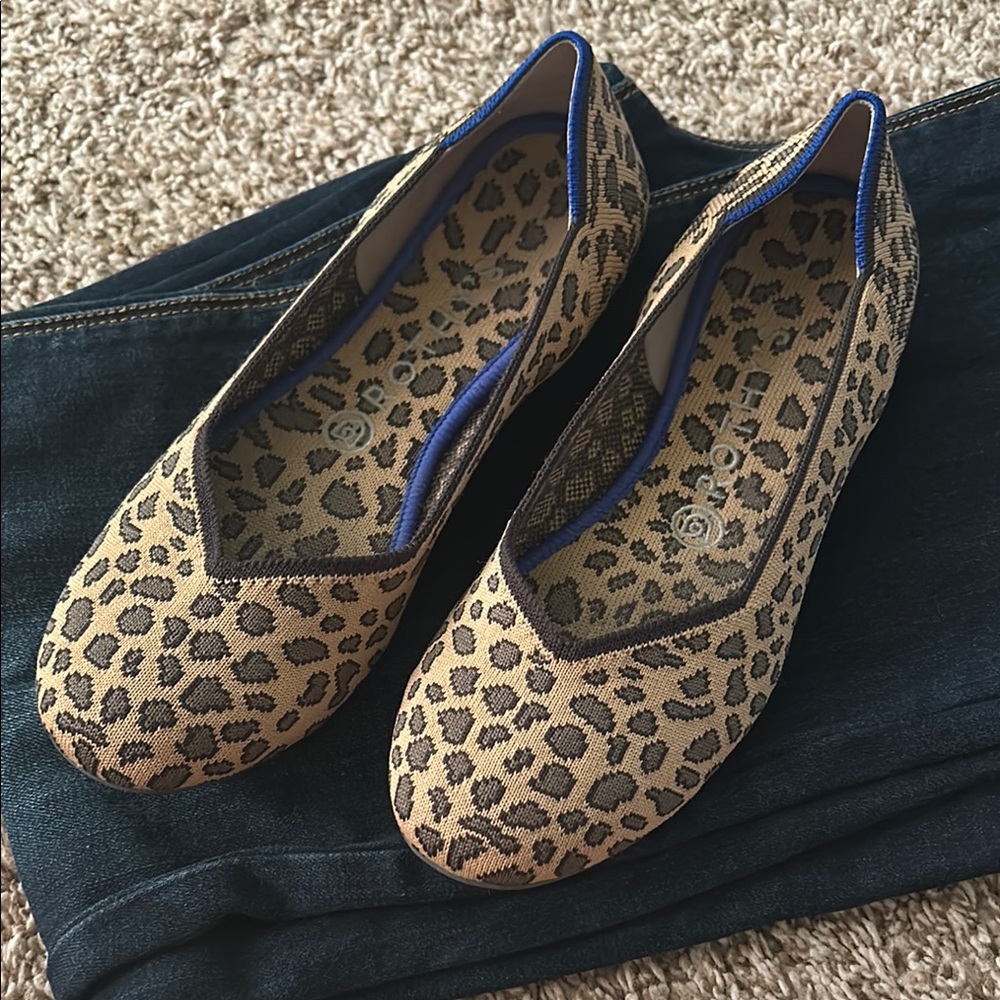 Rothy's Leopard Print Flats with Blue Accents